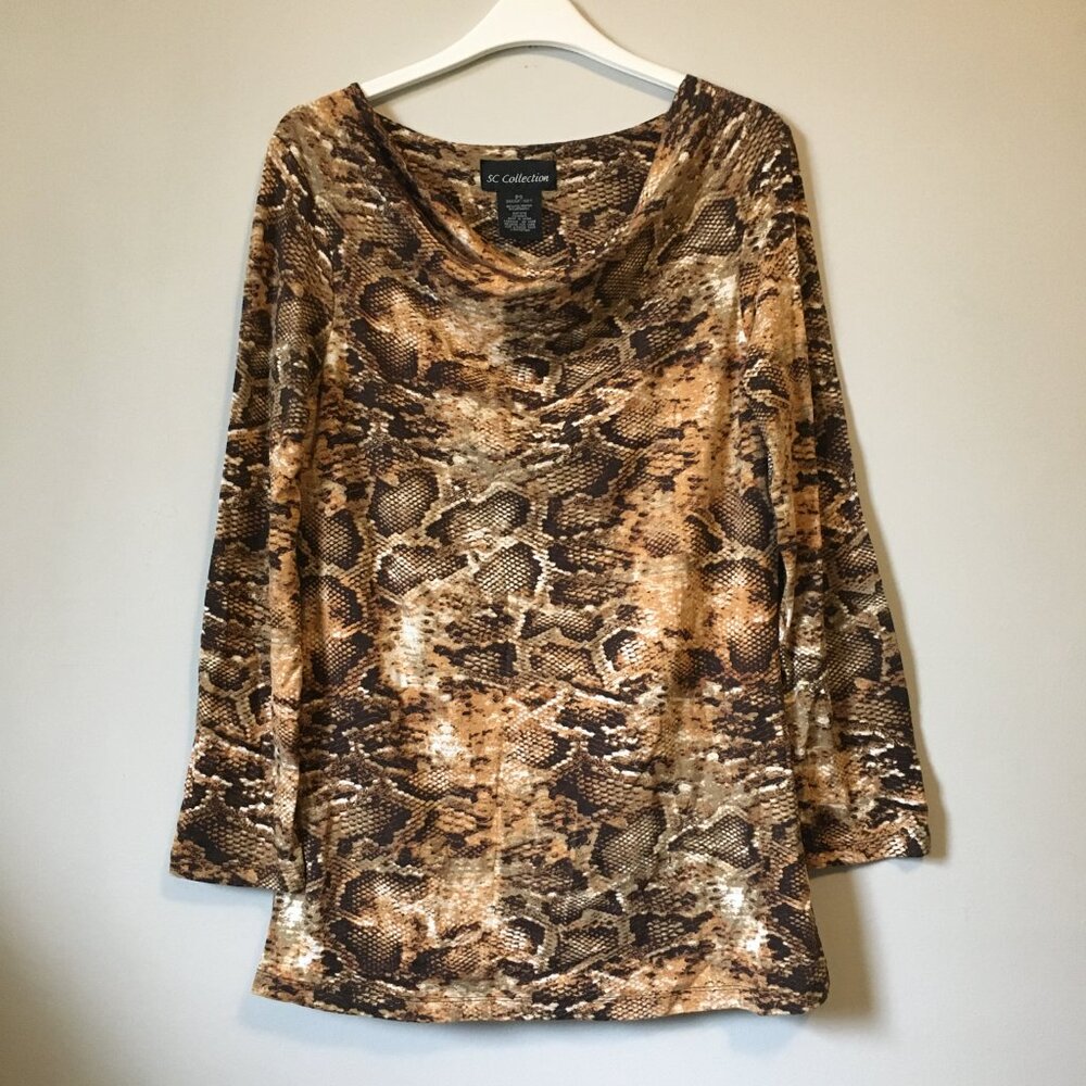 Mob Wife High Roller Snakeskin Print Fitted Lined Long Sleeve Top - PS